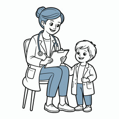 In a playful scene, a doctor sits with a child in a medical office, showcasing the importance of a supportive environment in pediatric healthcare.