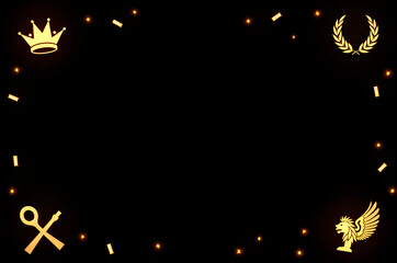 Golden Emblem Frame with Crown, Laurel Wreath, Scissors and Lion