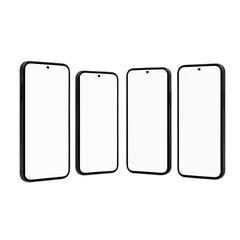 Modern smartphones displayed in a lineup showcasing blank screens perfect for app presentations, website mockups, or digital product launches ready for your creative content.