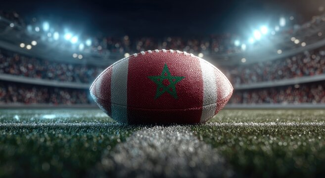 Football in stadium with flag