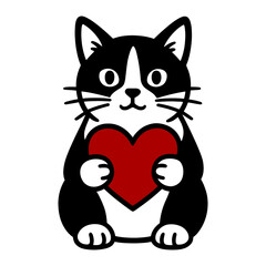 Tuxedo Cat Holding Heart