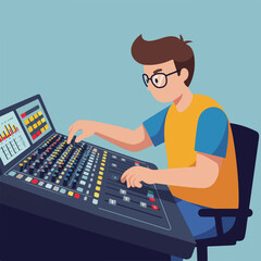 Audio engineer adjusting soundboard