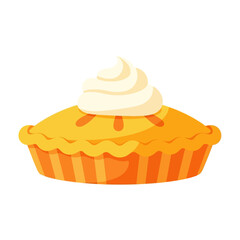 vector illustration of an individual pumpkin tartlet with a flaky crust and whipped cream for a personal Thanksgiving dessert.