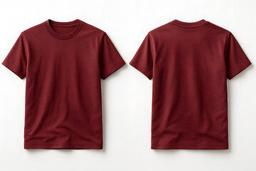 Burgundy Red T-Shirt Mockup – Front and Back View on White Background for Apparel Branding