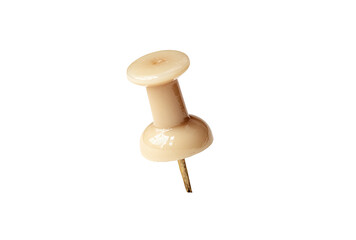 A single, light beige push pin.  Close-up, isolated against black.  Smooth, rounded head.  Thin, pointed metal pin
