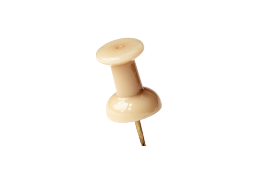A single, light beige push pin.  Close-up, isolated against black.  Smooth, rounded head.  Thin, pointed metal pin