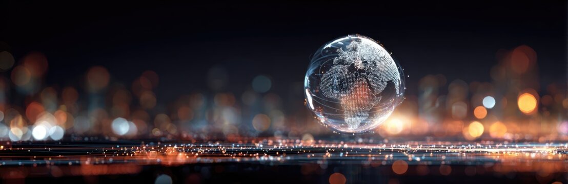 Globed world city lights - Powered by Adobe