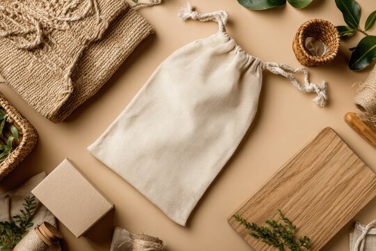 Beige-toned flatlay of sustainable goods