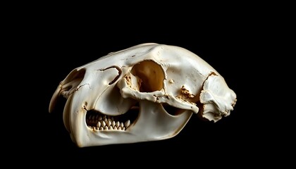 Naklejka premium Detailed studio shot of a bone skull against a stark black background showing its structure