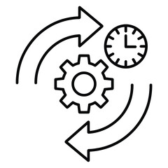 Clock and gear with circular arrows icon representing time management and efficiency