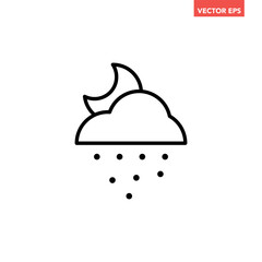 Black single snowing day line icon, simple freeze weather flat design vector pictogram, infographic vector for app logo web website button banner ui ux interface elements isolated on white background
