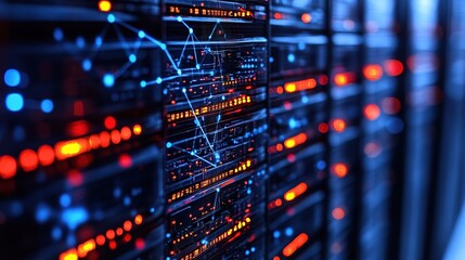Server Racks with Digital Network Overlay in Data Center
