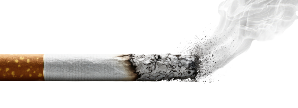 Burning cigarette with billowing smoke