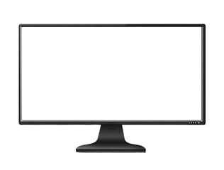 A blank computer monitor, rectangular, black frame, white screen