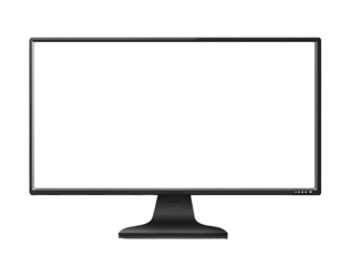 A blank computer monitor, rectangular, black frame, white screen