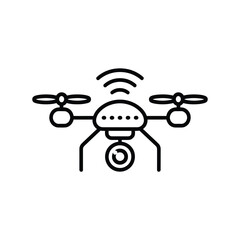 Simple line art icon of a drone with camera and wifi signal