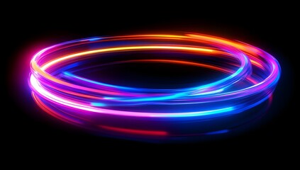 High-speed light lines glowing in blue, orange, and pink colors on a black background 