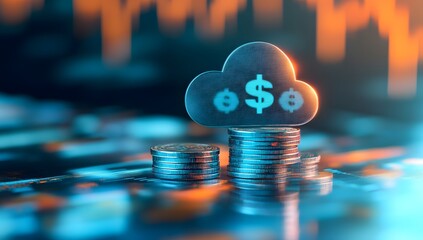 A cloud icon floating above stacks of coins, symbolizing the financial support