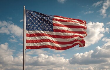 Obraz premium American flag waving proudly in a clear sky
