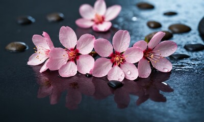 Find your zen with stunning pink blossoms and smooth stones perfect for spa and wellness themes