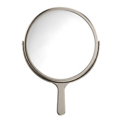 Fototapeta premium Elegant Round Handheld Vanity Mirror with Silver Frame and Handle Isolated,transparent background