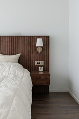 Bedroom interior with wooden furniture
