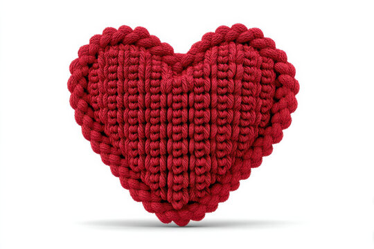 Naklejki Knitted heart shape red color soft texture decorative item handmade craft love symbol cozy design textile art