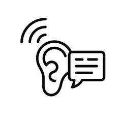 Icon of an ear with sound waves and a speech bubble