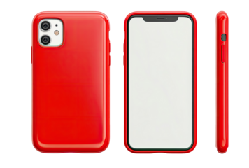 Red phone case, three-view mockup