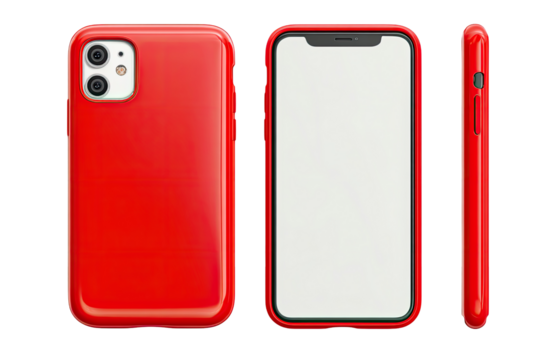 Red phone case, three-view mockup
