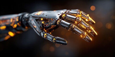Futuristic robotic hand, metallic, intricate