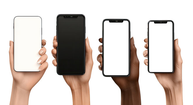 Four hands hold smartphones with blank screens (1)