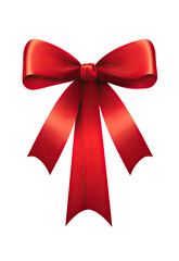 Fototapeta premium A vibrant red ribbon bow, digitally rendered. Glossy, faceted ribbon. Dark background. Gift wrapping