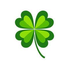 Flat Green Four Leaf Clover or Shamrock Vector Icon
