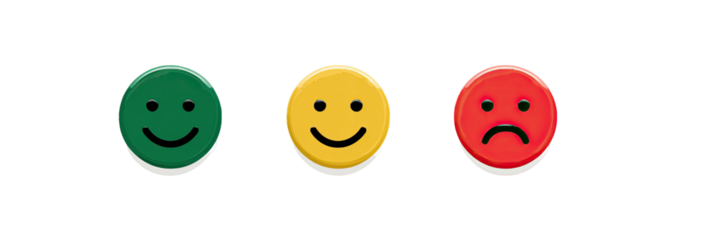 Three colored smiley faces, green, yellow, and red