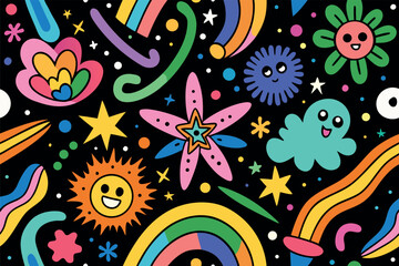 Fototapeta premium Happy colorful cartoon doodles seamless pattern background