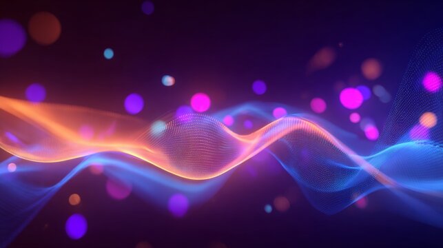 Technology meets art in seamless particle wave imagery. Digital interaction icon. Soothing flow of abstract particles in soft purple hues. Digital networking avatars. Online networking idea.