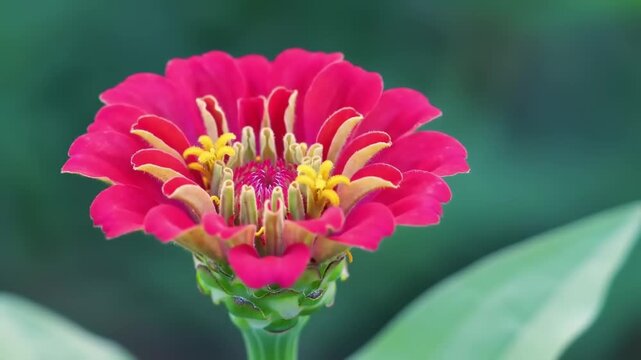Close up of vibrant pink zinnia flower