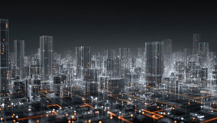 Futuristic city skyline at night