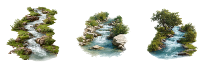 Vibrant Natural Waterfalls Lush Greenery Rocky Stream Serenity isolated on transparent background.