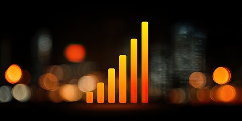 Abstract graphic of rising graph against blurred night city lights