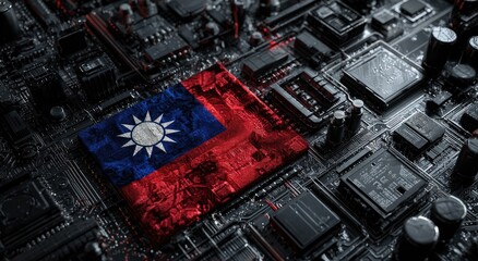 Digital flag of Taiwan on a circuit board