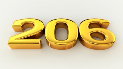 Golden 3d Number 206 on White Background Modern Style Bright Metallic Finish