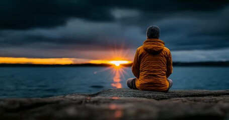 The final calm evening where John gazes at the horizon expecting a promised return, slow timelapse from golden hour to deep blue, cinematic color grade, expectant and peaceful.