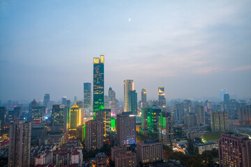 Obraz premium Aerial view of Nanjing city nightscape and skyscraper cluster, China