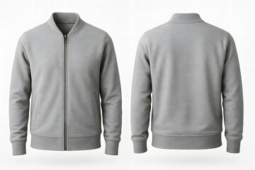 Heather Gray Jacket Mockup – Front and Back View on White Background for Apparel Branding