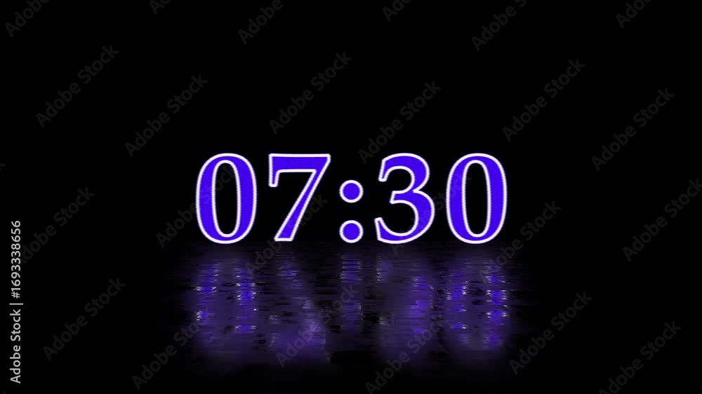 Poster 10 seconds countdown glitch animation in white outline, purple fill with black background. countdown