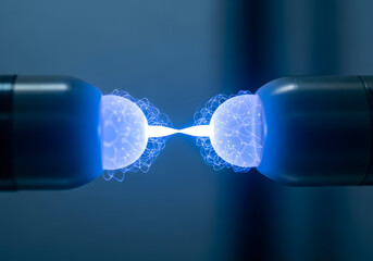 An abstract concept illustration of a key in a keyhole casting a bright blue light on a black background for business