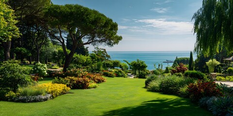 Obraz premium Beautiful landscape design. Garden, grass, flowers, park, nature, naturalness. Popular image for designers.