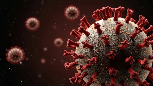Microscopic Virus Particle: Detailed 3D Render, Slow Rotation, Dark Background